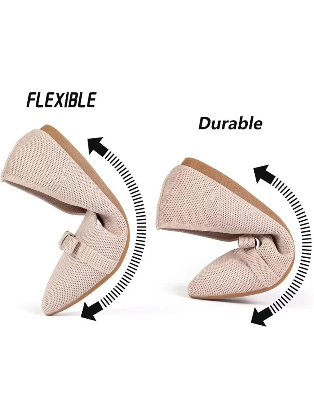 Women's Cream Comfortable Knit Casual Pointed Toe Ballet Flats with Bow Shoes
